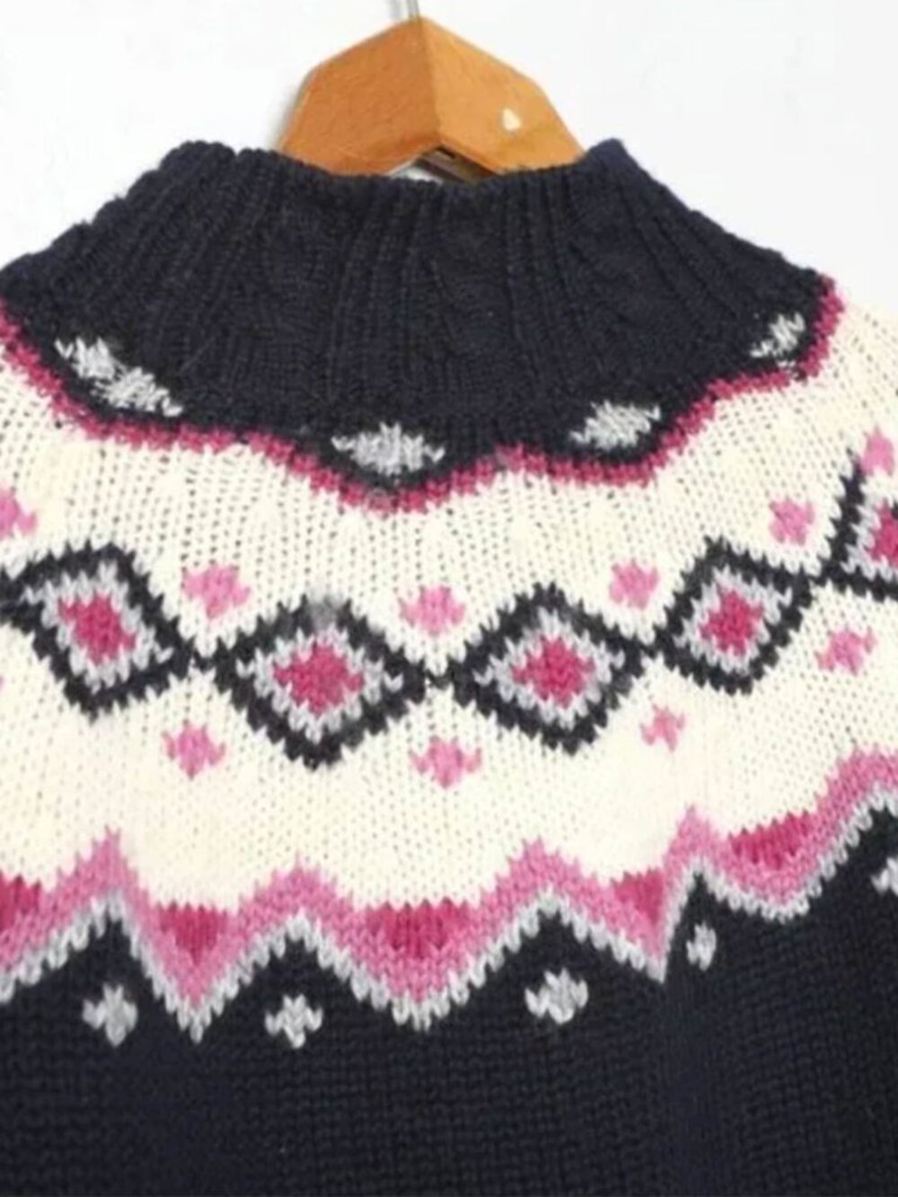 Vintage St Michael Fair Isle Wool Blend Sweater Pullover Navy Blue Pink Small S - Picture 9 of 11